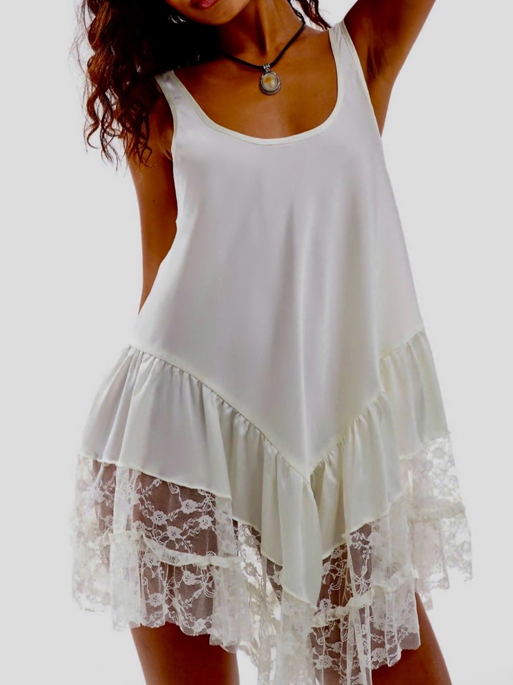 Free People Ivory Lace-Trim Slip Chemise